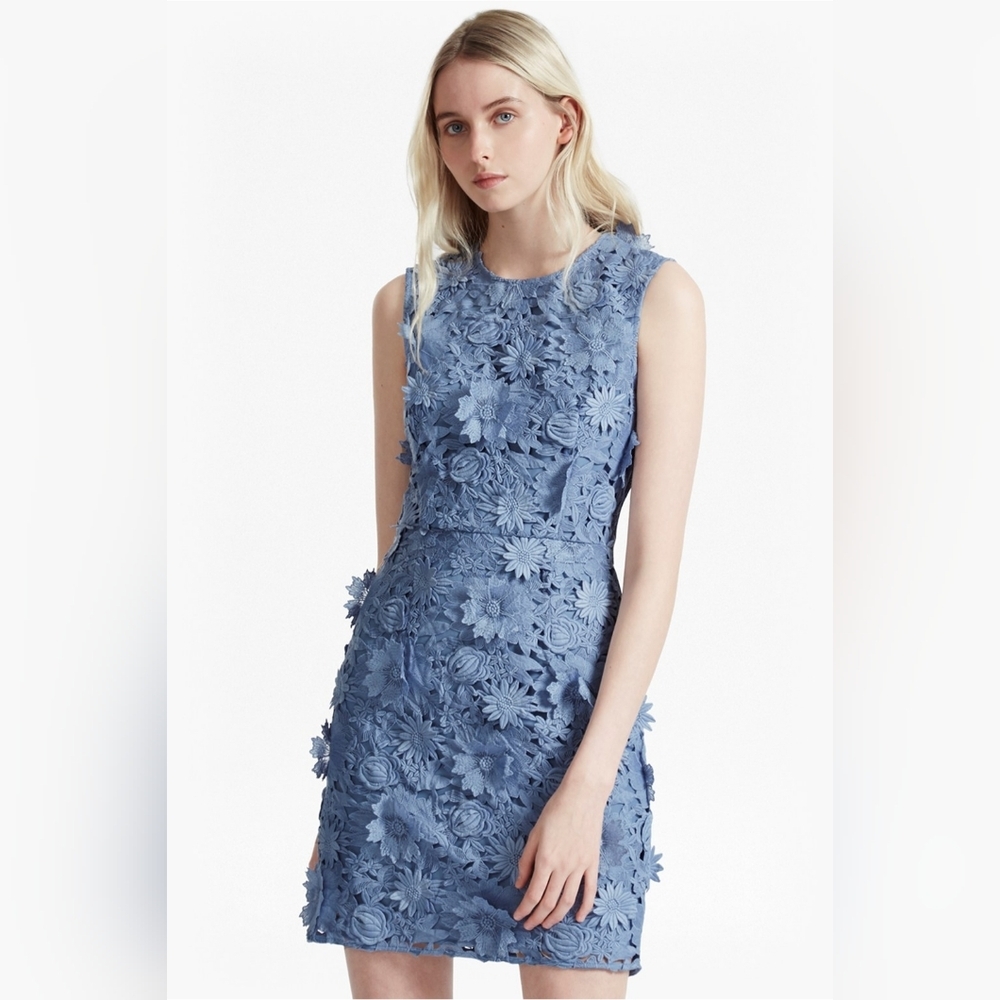 FRENCH CONNECTION Manzoni 3D floral lace dress Meru Blue XXS/Size 2 NWT